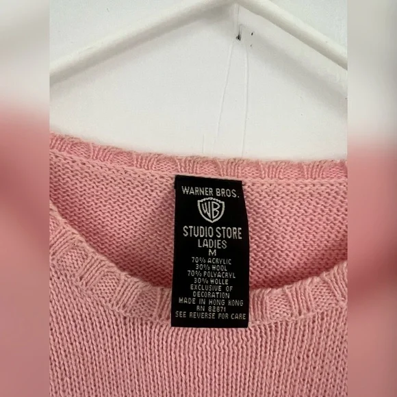 Warner Bros Vintage Penelope Pussycat Pink Pullover Wool Sweater Size M RARE - Picture 2 of 5